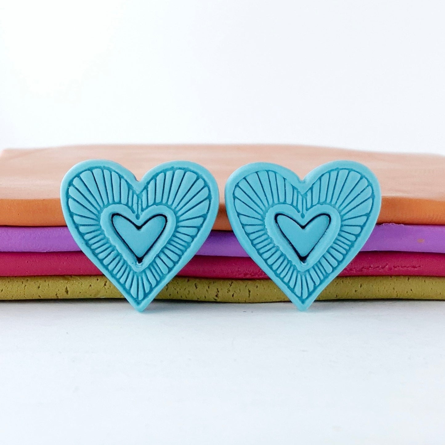 Hummingbird Hearts Stud Earrings – Handmade Polymer Clay Earrings | Small Colorful Lightweight Everyday Studs