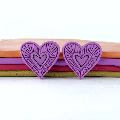 Hummingbird Hearts Stud Earrings – Handmade Polymer Clay Earrings | Small Colorful Lightweight Everyday Studs