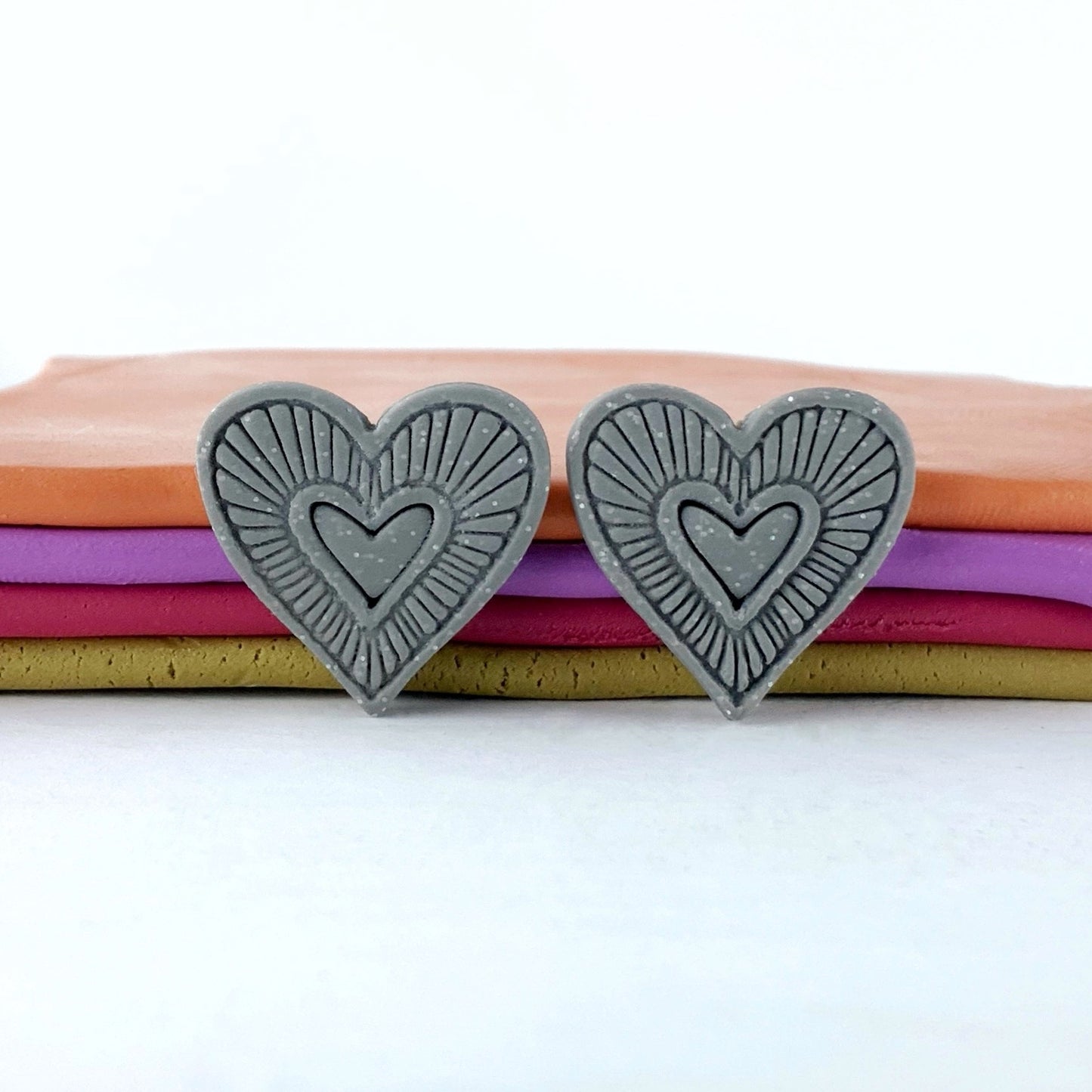 Hummingbird Hearts Stud Earrings – Handmade Polymer Clay Earrings | Small Colorful Lightweight Everyday Studs