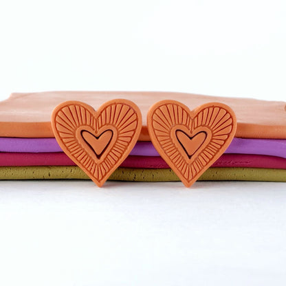 Hummingbird Hearts Stud Earrings – Handmade Polymer Clay Earrings | Small Colorful Lightweight Everyday Studs