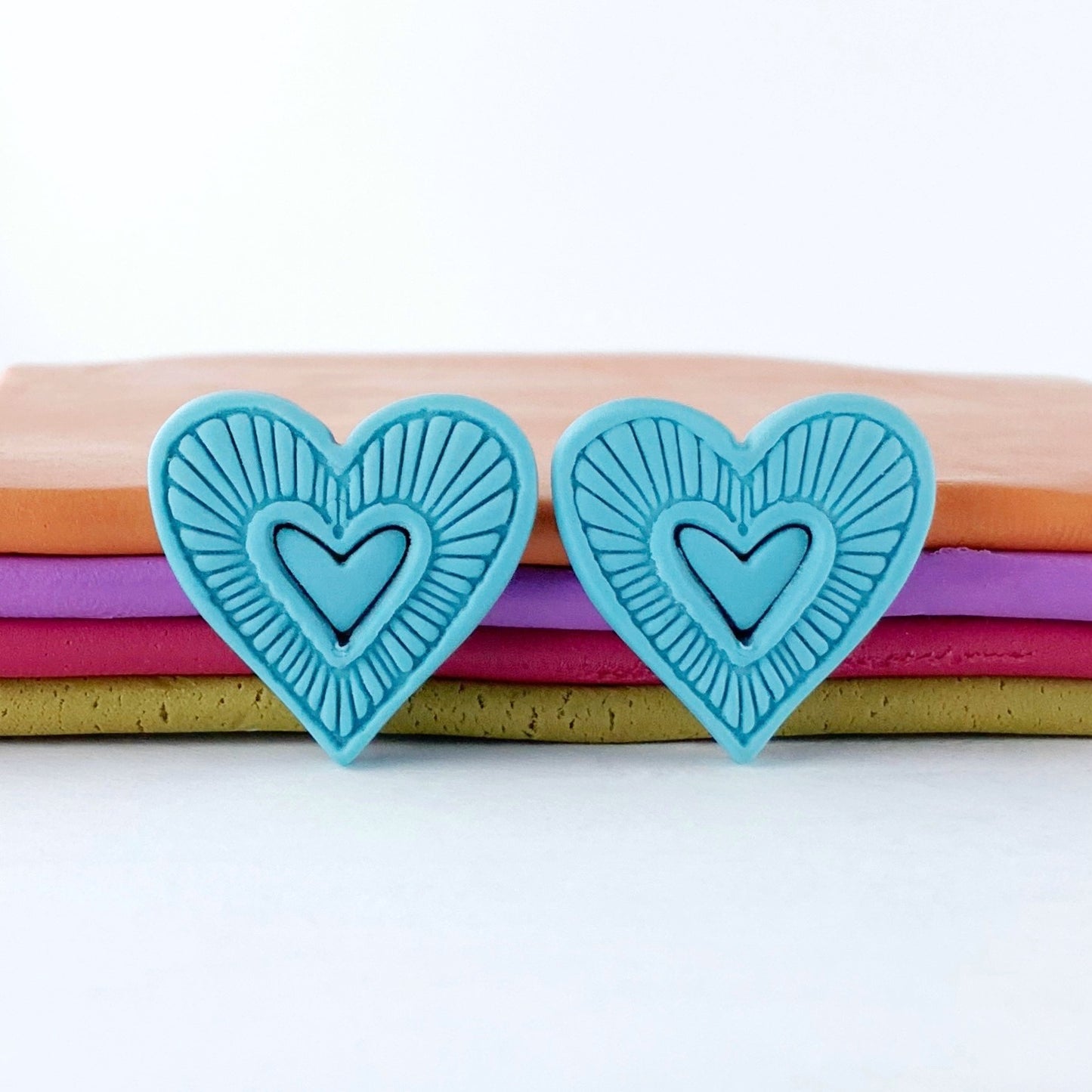 Hummingbird Hearts Stud Earrings – Handmade Polymer Clay Earrings | Small Colorful Lightweight Everyday Studs