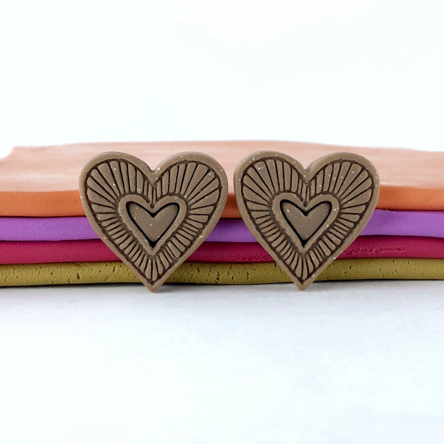Hummingbird Hearts Stud Earrings – Handmade Polymer Clay Earrings | Small Colorful Lightweight Everyday Studs