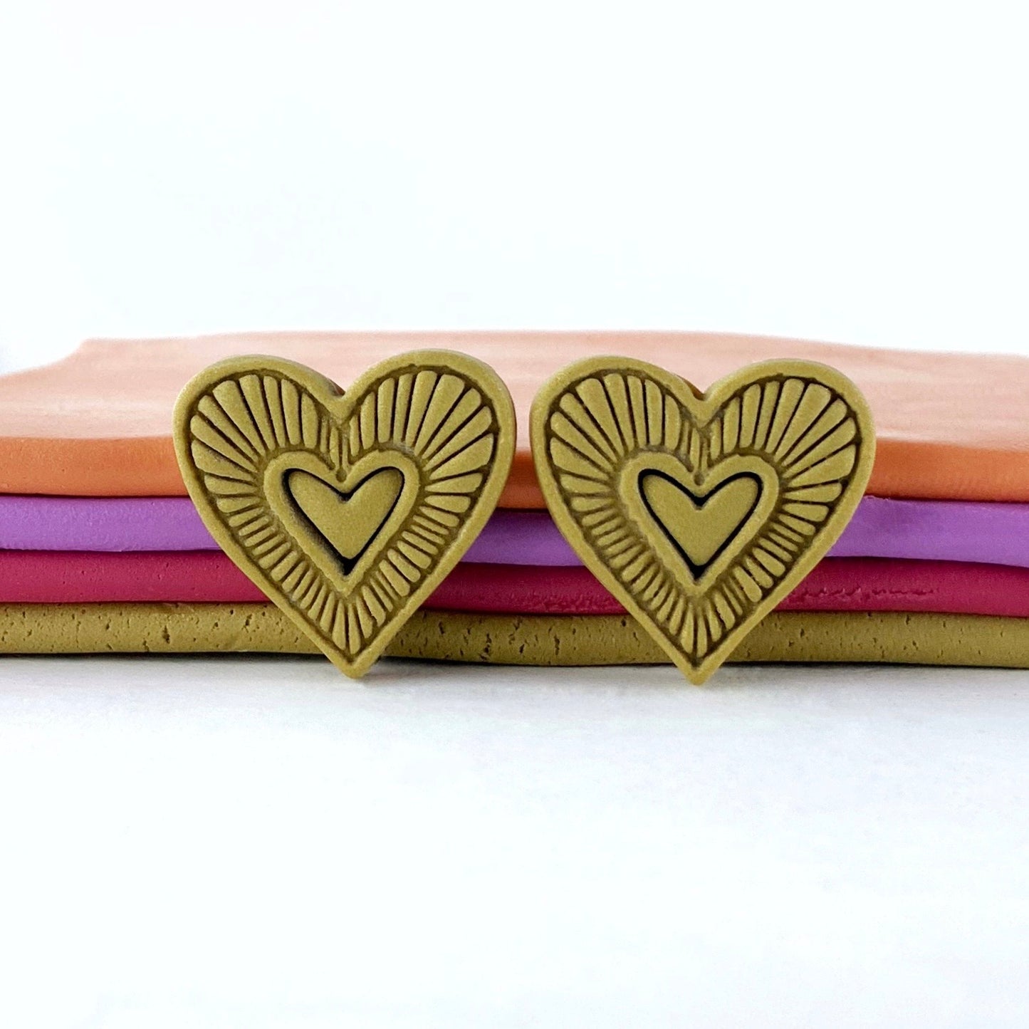 Hummingbird Hearts Stud Earrings – Handmade Polymer Clay Earrings | Small Colorful Lightweight Everyday Studs