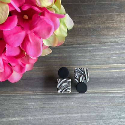 Clara: Mix & Match Textured Square Studs-Black Accents